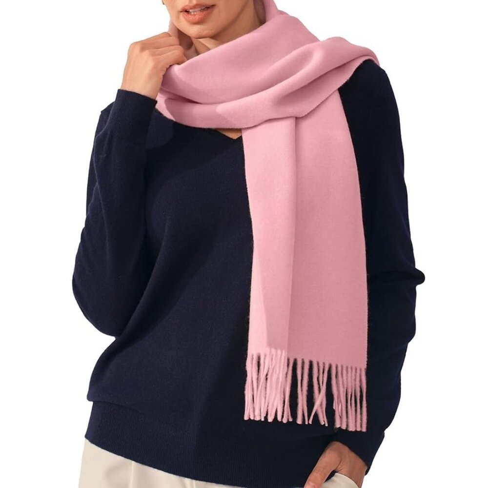 KVSS Pink 100% Pure Cashmere Lightweight Soft Fringed Scarf NEW w/Gift Box!